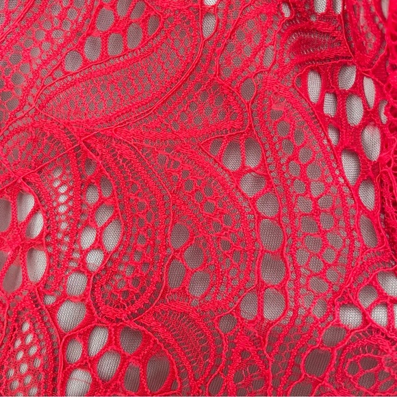 Bardot Red Sasha Long Sleeve Lace Overlay Mini Cocktail Dress 37549 - Picture 6 of 9